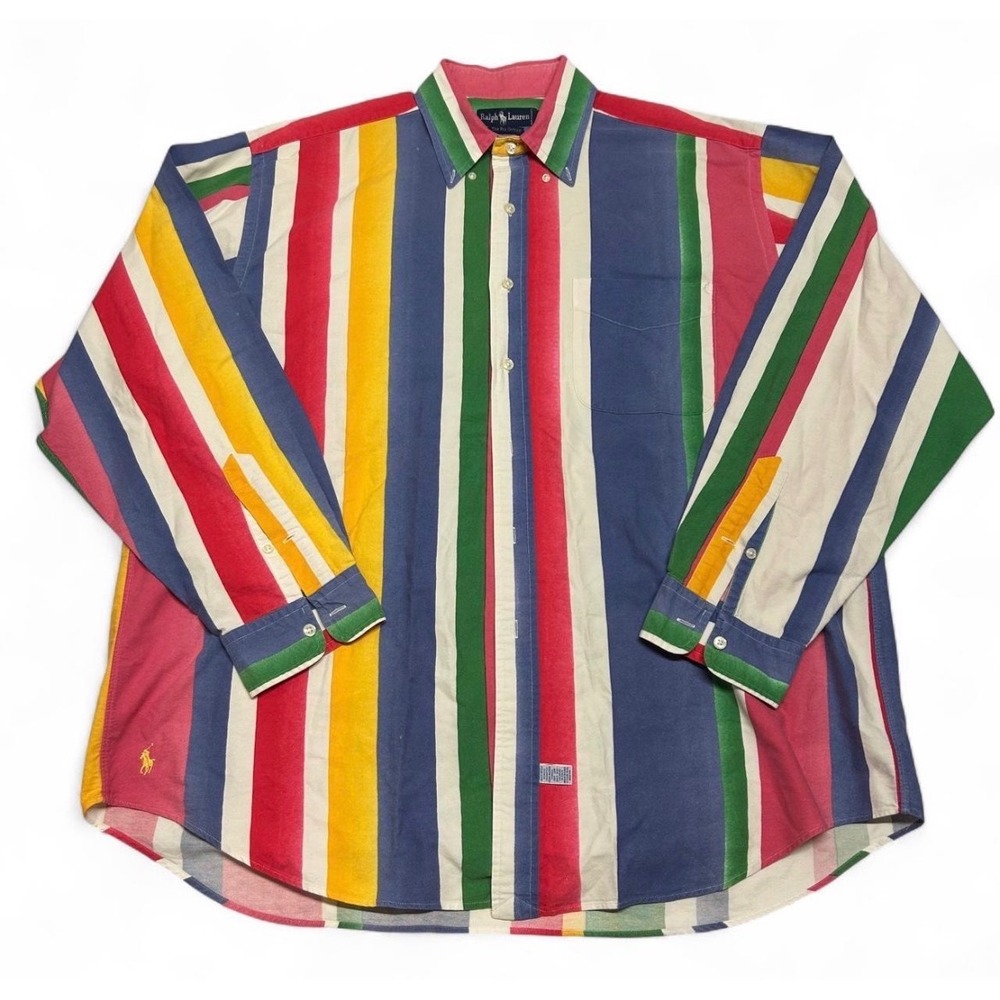 Vintage Ralph Lauren The Big Oxford Shirt Mens Large Multi Color Stripe Cotton
